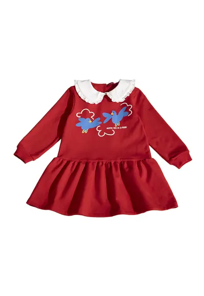 Rochie evazata cu guler Peter Pan - Rosu/Alb