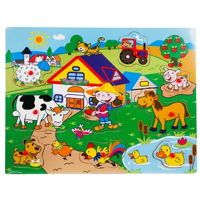 Puzzle din lemn, Ferma, 9 piese