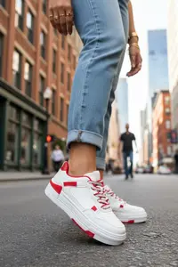 Adidasi dama casual albi cu rosu, 8002 T3-3