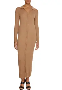 Rochie-cardigan slim fit de lyocell si lana - Maro camel