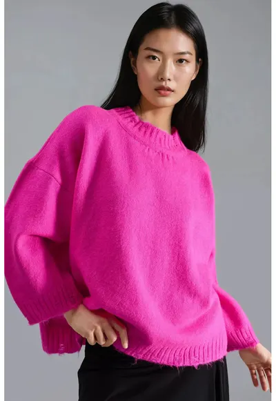 Pulover dama - supradimensionat - roz magenta - tricot - One Size