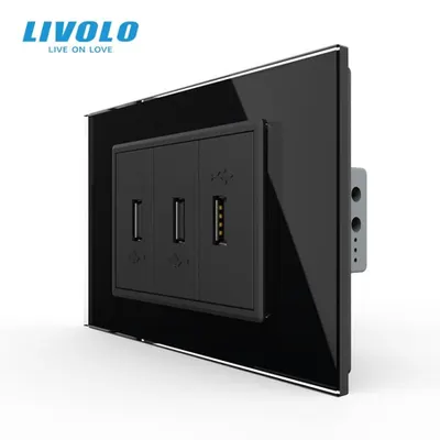 Priza tripla USB 3M, cu rama sticla Negru