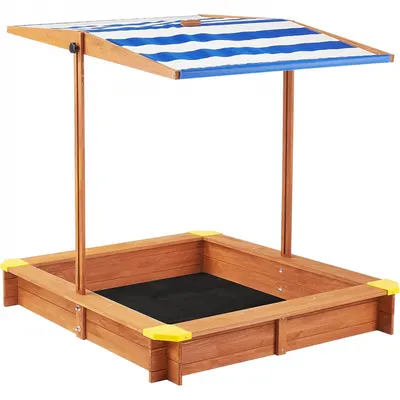 Cutie de nisip pentru copii Ginger Home Wood 118x118x118 cm,copertina reglabila si impermeabila tratata cu protectie UV,colturi cu protectii din plastic