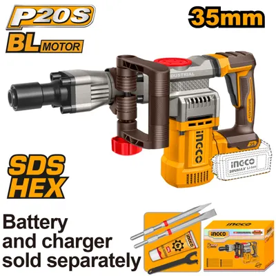 Demolator Profesional 20V SDS HEX Brushless INGCO CDBLI20358, 16J, 0-3200 bpm, sistem prindere SDS HEX, fara acumulator si incarcator