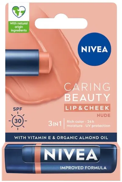 Nivea Balsam de buze Caring Beauty, Nude, SPF30, 4.8 g