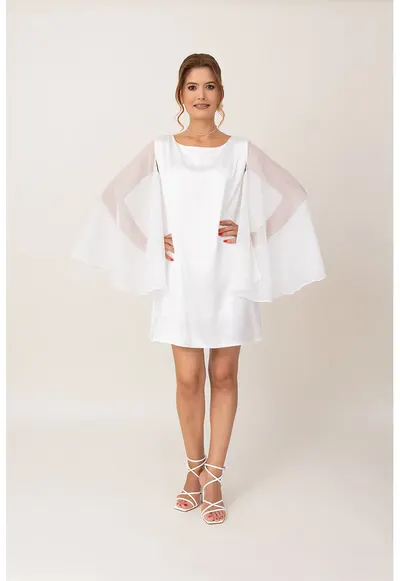 Rochie scurta cu aspect transparent - Alb
