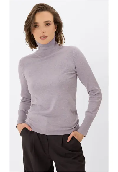 Pulover cu guler inalt S-Juli - dama - usor - violet deschis melange - Violet deschis melange