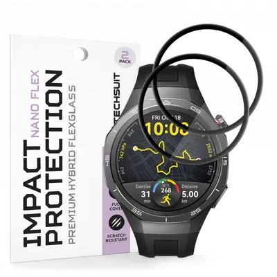 Folie Protectie Techsuit Nano Flex pentru Huawei Watch GT 5 Pro 46mm, Set 2 bucati, Plastic, Neagra