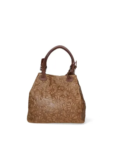 Geanta hobo cu model floral in relief - Maro taupe