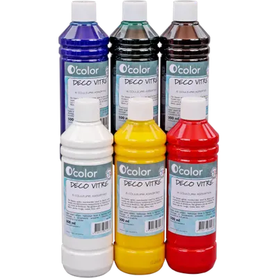 Vopsea lavabila pentru pictura pe sticla, set de 6 culori
