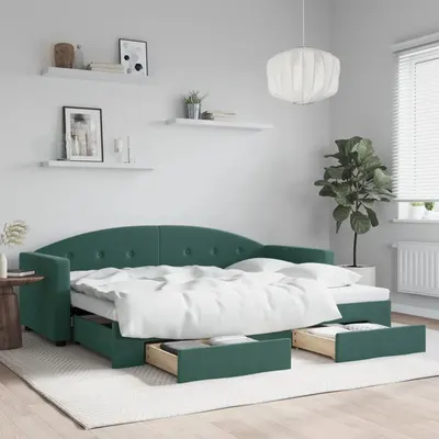Gossi pat de zi cu extensie si sertare verde inchis 80x200 cm catifea