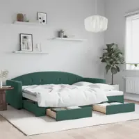 Gossi pat de zi cu extensie si sertare verde inchis 80x200 cm catifea