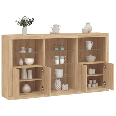 vidaXL Servantă cu lumini LED, stejar sonoma, 181,5x37x100 cm