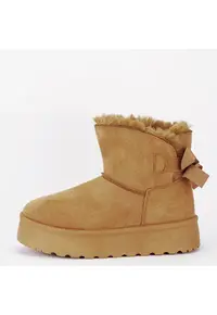 Cizme scurte camel cu fundita in spate DAY9057 113 16193 - Bej
