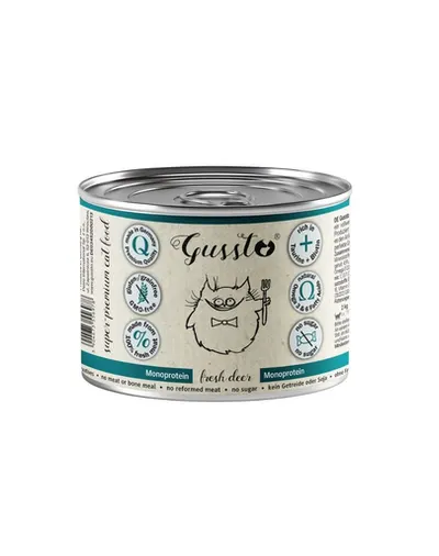 GUSSTO Fresh Deer 200 g hrană umedă monoproteică pentru pisici, cu carne proaspătă de cerb