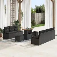Set de canapele de gradina Gossi 10 piese cu perne negre ratan poli acacia, canapea de gradina Gossi pentru 2 persoane cu depozitare & perne negre ratan poli, set de masa de gradina Gossi 3 piese cu perne negre ratan poli acacia