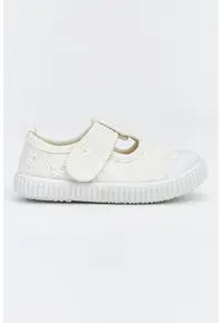 Pantofi brodati cu velcro - Alb fildes