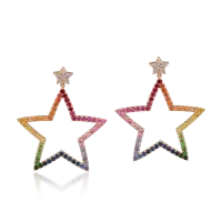 Cercei stele din aur roz cu safire multicolore de 6ct si diamante de 0.28ct