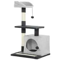 PawHut Ansamblu de joacă pentru pisici cu căsuță, Culcuș, Stâlpi și Covor, 85cm, Gri | Aosom Romania