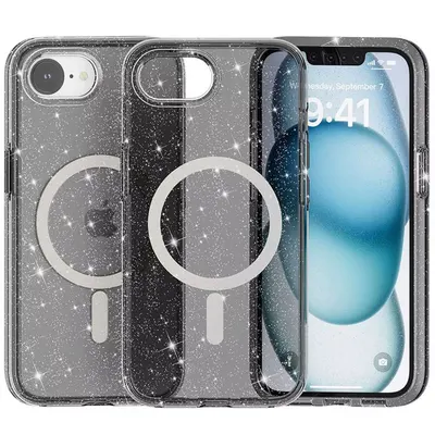 Husa Shine Armor MagSafe pentru iPhone 16e, Sclipici integrat, Protectie Antisoc, Negru Engros