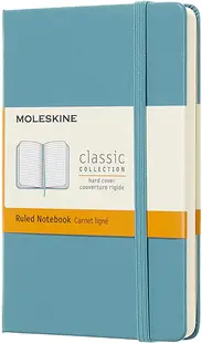 Carnetel de buzunar cu coperti tari Moleskine Classic Ruled - Albastru, liniat deschis,