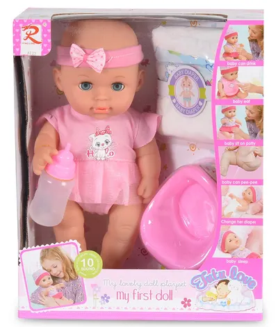 Păpușă care face pipi Moni - Cu scutec roz, 31 cm