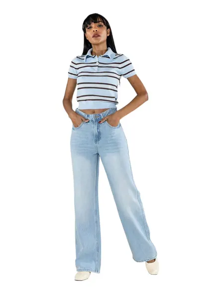 Blugi dama wide leg albastru deschis T001-1 M7 19916 - Albastru deschis