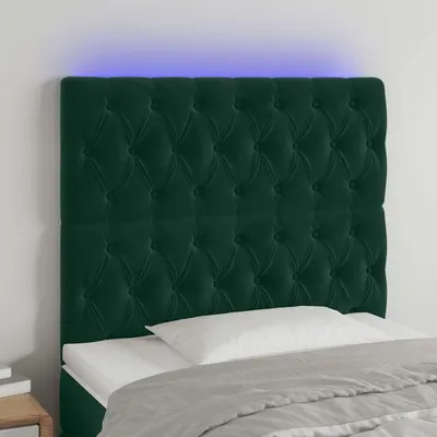 vidaXL Tăblie de pat cu LED, verde închis, 90x7x118/128 cm, catifea