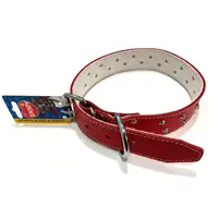 Zgarda din piele, rosie, cu tinte, 40 mm x 700 mm