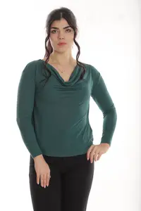 Bluza decolteu falduri CP24020 verde, Cesy | marimea XL