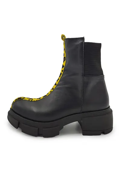 Ghete de piele cu toc masiv - Negru/Galben