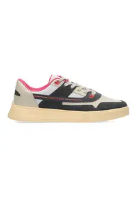 Pantofi sport colorblock cu garnituri de piele intoarsa - Coral/Gri inchis/Bej deschis