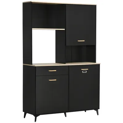 HOMCOM Cămară de Bucătărie cu Sertar Dulapuri și Rafturi Mobilier Auxiliar pentru Cuptor cu Microunde Stil Modern 119x41x180cm Negru | Aosom Romania