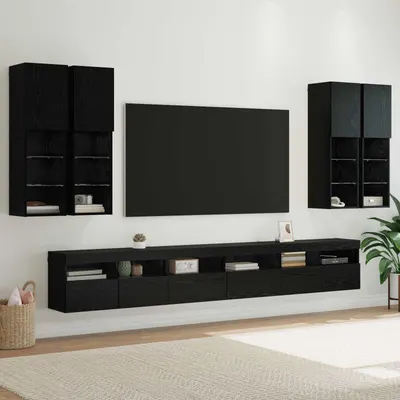 vidaXL Set Dulap pentru Televizor Montat pe Perete 7 buc. Stejar Negru