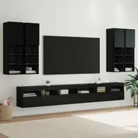vidaXL Set Dulap pentru Televizor Montat pe Perete 7 buc. Stejar Negru