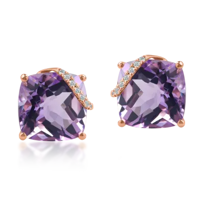 Cercei din aur roz cu ametiste taietura cushion si diamante de 6.86ct