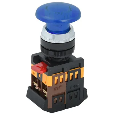 Control buton AELA22 Mushroom albastru d22mm neon /240V 1C+1r