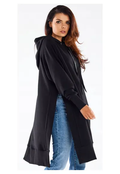Hanorac streetwear lung oversize cu croiala dreapta - - Negru