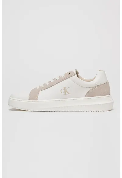Pantofi sport cu garnituri din piele intoarsa - Alb/Maro taupe deschis