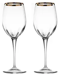 Pahare de vin La Reine - Monalisa Optic, Gold Rim, 2 bucăți, 385 ml