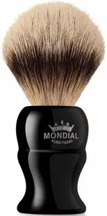Mondial 1908 Perie de bărbierit cu păr din Silver Badger, mărimea L, mâner negru