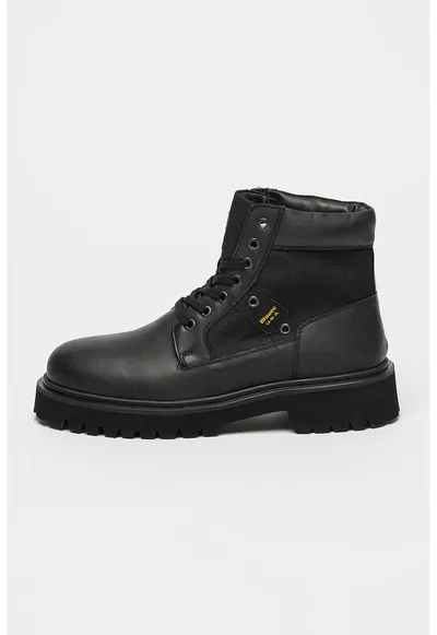 Ghete de piele cu insertii textile Buxton - Negru