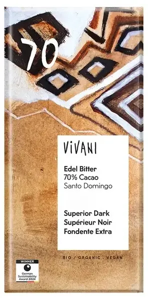 Ciocolată neagră bio, 70% cacao Santo Domingo, 80 g, Vivani