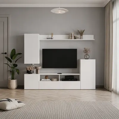 Comoda TV 210x38x90,4 cm, cu dulap suspendat, pentru living