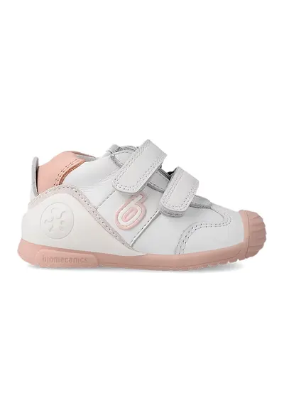Pantofi sport din piele cu velcro - Alb murdar/Roz prafuit