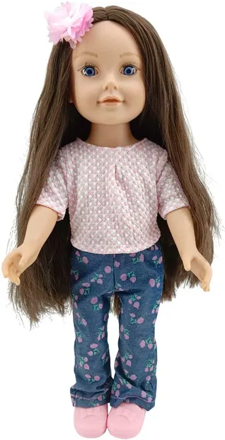 Păpuşă Moni Toys - Pretty Girl,cu un tricou roz și pantaloni florali, 46 cm