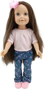 Păpuşă Moni Toys - Pretty Girl,cu un tricou roz și pantaloni florali, 46 cm