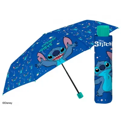 Mini umbrelă manuală, Perletti, model Stitch, sistem antivânt, colecția Lilo & Stitch, 50 cm