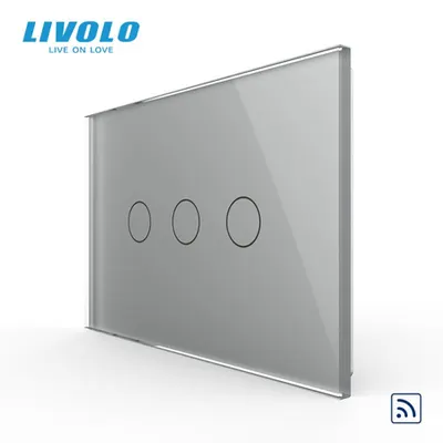 Intrerupator triplu, standard italian, control telecomanda RF, cu panou sticla, 3M Gri