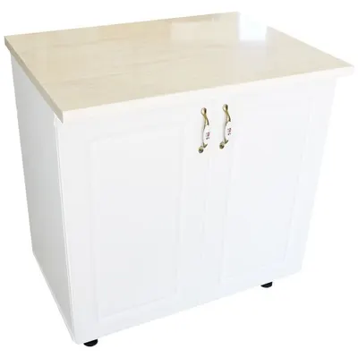 Masca pentru chiuveta cu 2 usi 80 cm Zebra, alb/MDF Alb Mat, cu blat Travertin, 80 x 85 x 60 cm